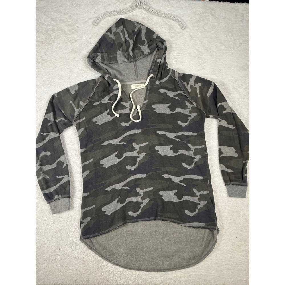 Ocean Drive Hoodie Womens Large Green Camo V-Neck High-Low Pullover Sweatshirt